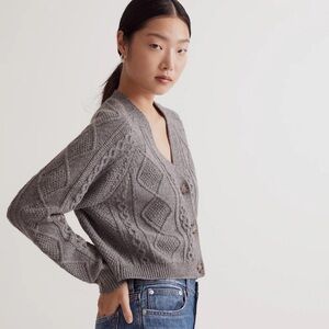 Madewell Cable-Knit Cropped Cardigan Heather Graphite
